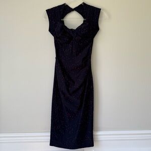 Stop Staring Blue Pinup Wiggle Retro Midi Dress‎ Sz XS